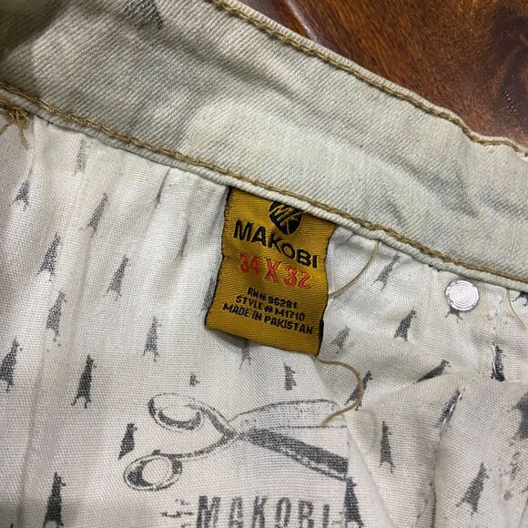 Makobi Slim Fit Paint Splatter Flap Pocket Grey Denim Jeans Men's 34 x 32 - Picture 7 of 10